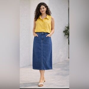 SET! Yellow Button-Up + Denim Midi Skirt Set | Size M Top / Size 6
